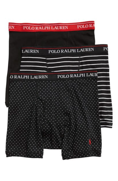 Polo Ralph Lauren Moisture-wicking Cotton Boxer Briefs - Pack Of 3 In Polo Black/ Red