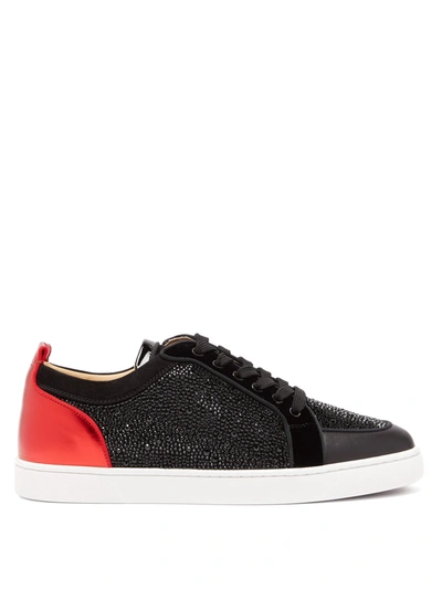 Christian Louboutin Rantulow Crystal-embellished Leather Trainers In Version Black