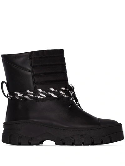 Ganni Quilted-panel Leather Biker Boots In Black