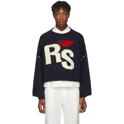 Raf Simons Rs-intarsia Oversized Cropped Wool Sweater In 00044 Dknvy |  ModeSens