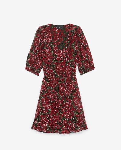 The Kooples Floral Print And Metallic Dot Dress In Burgundy
