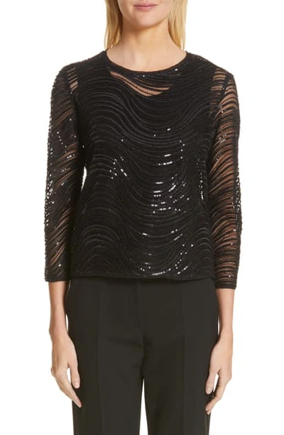 Armani Collezioni Emporio Armani Waved Sequin Embellished Blouse In Black