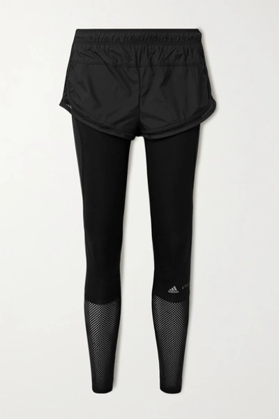 Adidas By Stella Mccartney Essentials Layered Mesh-trimmed Shell And Stretch Leggings In Black