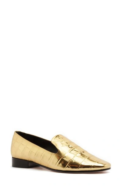 Schutz Women's Flor Croc-embossed Smoking Slippers In Oro Leather
