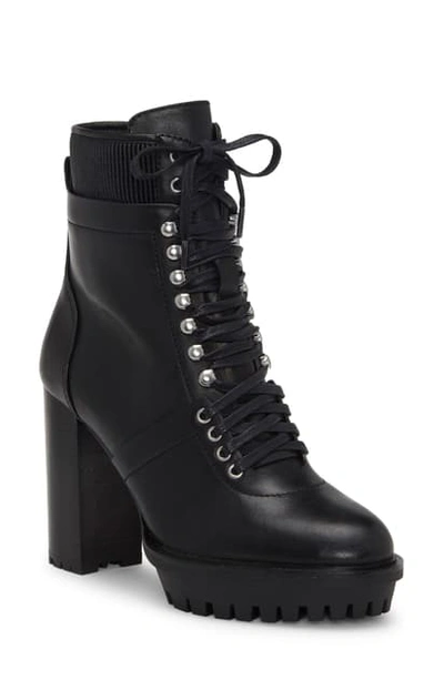 Vince Camuto Women's Ermania Lace Up Lug Sole Combat Booties Women's Shoes In Black Leather