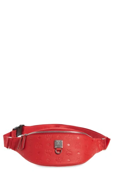 Mcm Fursten Small Monogram Leather Belt Bag In Viva Red