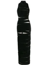 Balmain Turtleneck Sheer-panelled Ribbed Stretch-crepe Maxi Dress In Noir