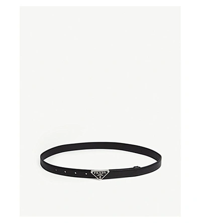 Prada Triangle Logo Leather Belt In Black