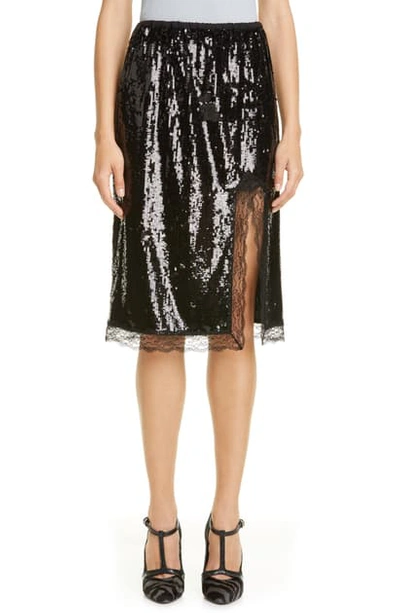 Michael Kors Sequined Lace-trim Slip Skirt In Black