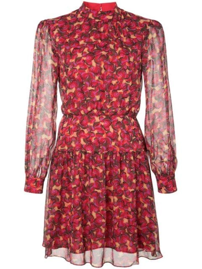 Saloni Isabel Floral Silk Long Sleeve Minidress In Red