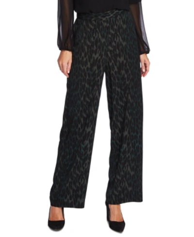 Vince Camuto Animal Phrases Leopard Print Wide-leg Pants In Dark Willow/ Leopard