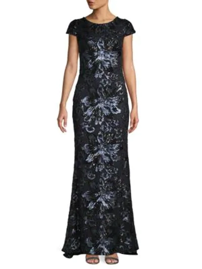 Calvin Klein Plus Size Sequin Cap-sleeve Gown In Indigo Black