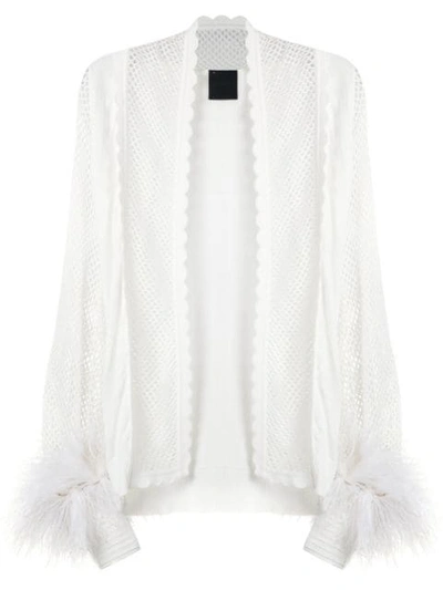 Andrea Bogosian Feather Appliqué Knit Cardigan In White