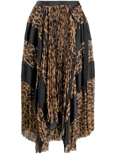 Sacai Asymmetric Leopard-print Crepe Skirt In Black
