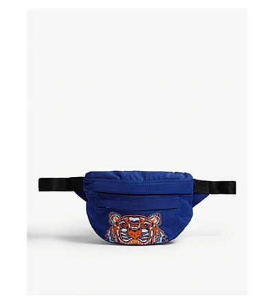 Kenzo Logo-embroidered Shell Belt Bag In Slate Blue