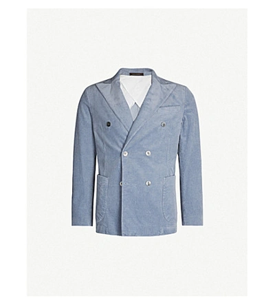 Oscar Jacobson Erik Double-breasted Slim-fit Corduroy Blazer In Lt Blue