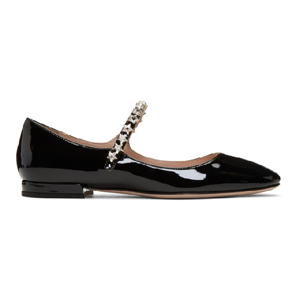 Miu Miu Crystal-embellished Patent-leather Mary Jane Ballet Flats In ...
