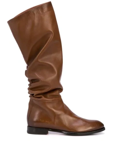 Santoni Ruched Knee-length Boots In Brown