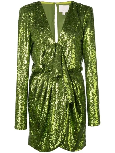 Cinq À Sept Draped Embellished Dress In Green
