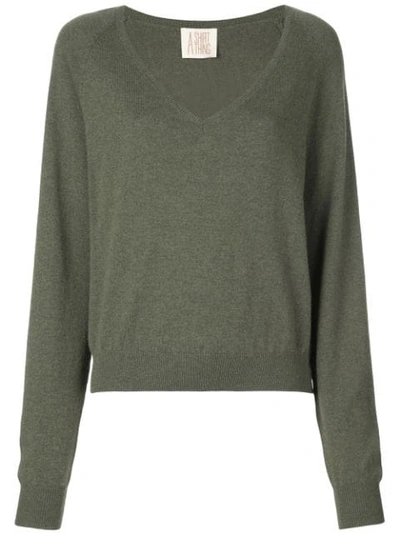 A Shirt Thing V Neck Jumper In Green