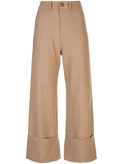 Sea Flared Crop Trousers In Brown