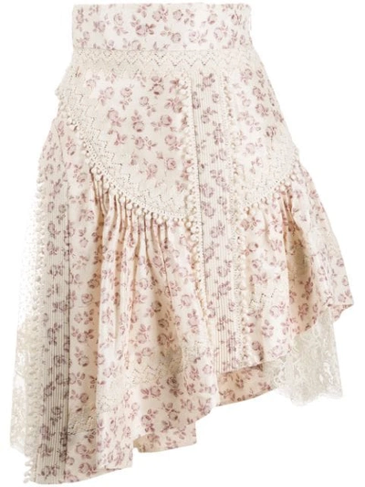Zimmermann Floral Asymmetric Skirt In Neutrals