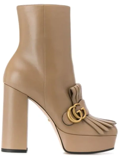 Gucci Fringed Platform Ankle Boots In Brown