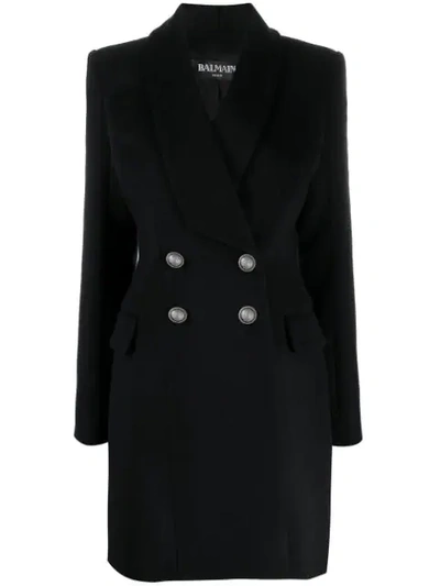 Balmain Double Breasted Tailored Coat In Black