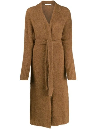 Tela Long-line Knitted Cardigan In Brown