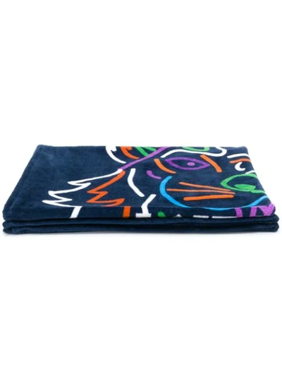 Kenzo Tiger And Logo Beach Towel In Blue