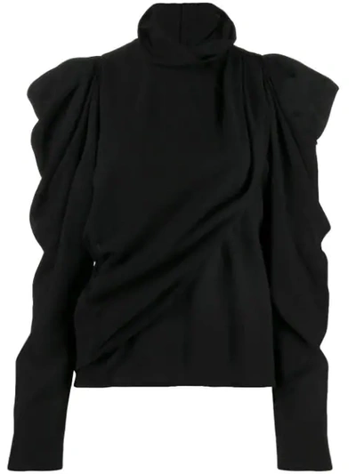 Lemaire Button-up Draped Roll-neck Top In Black