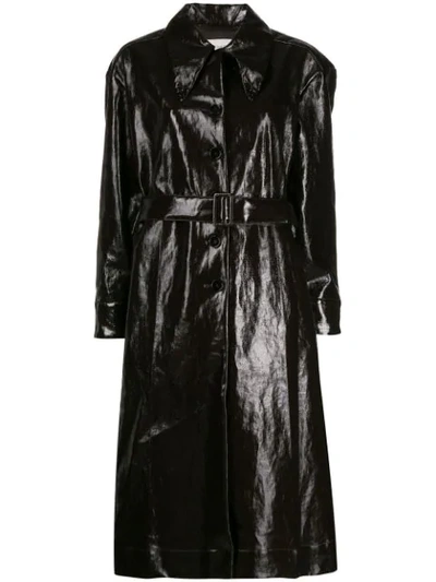Lemaire Belted Patent Leather Effect Trench In Brown