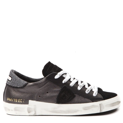Philippe Model Prsx Black Leather &amp; Suede Sneakers In Grey
