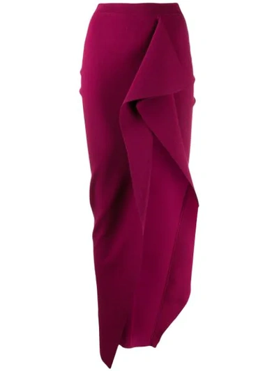 Rick Owens Long Ruffled Side Slit Skirt In Pink