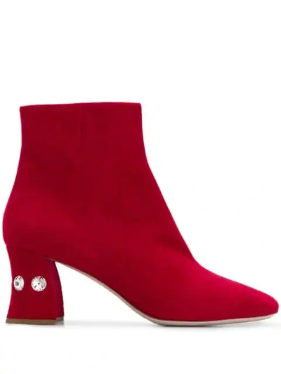 Miu Miu Crystal Embellished Boots In F0e06 Cherry Red