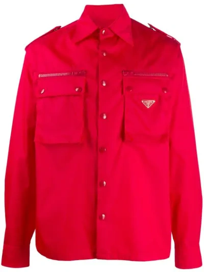 Prada Boxy Military Shirt In Red