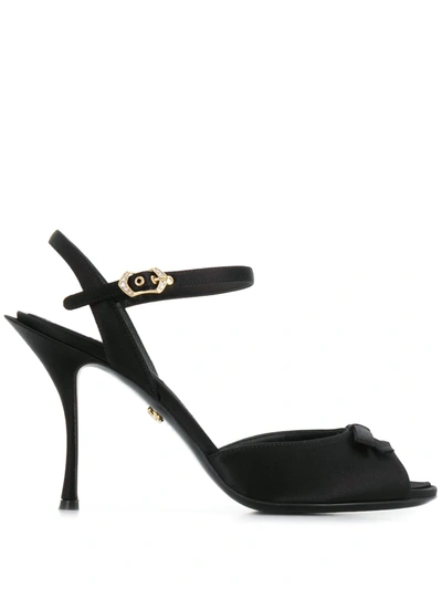 Dolce & Gabbana Peep Toe Bow Sandals In Black