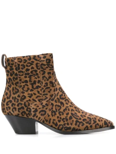 Ash Leopard Print Ankle Boots In Brown