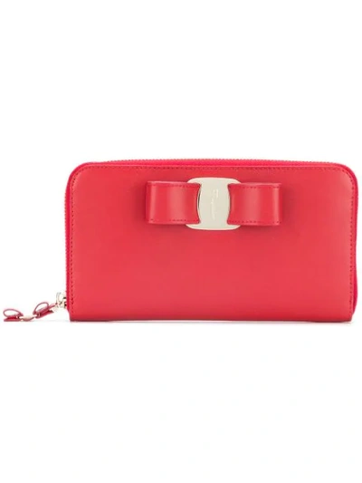 Ferragamo Vara Rainbow Leather Wallet In Red