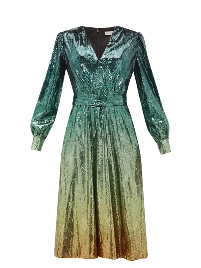 Mary Katrantzou Theresa Belted Embellished Velvet Dress In Green