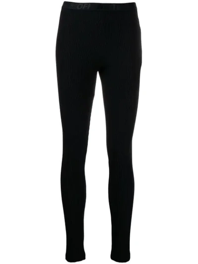 Off-white Ribbed Leggings In Black