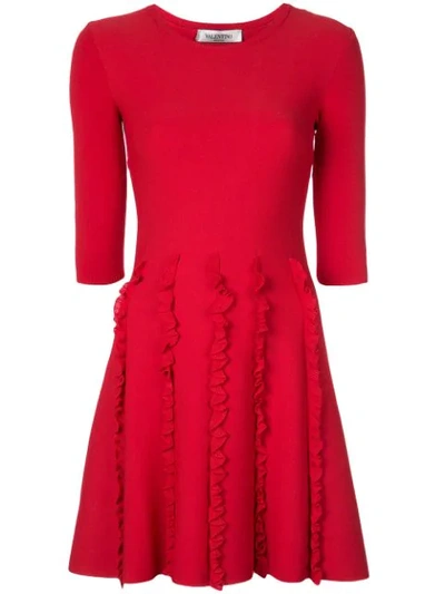 Valentino Ruffle Detail Dress In Red