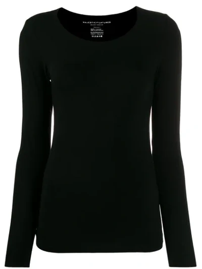 Majestic Fitted Long Sleeve Top In Black