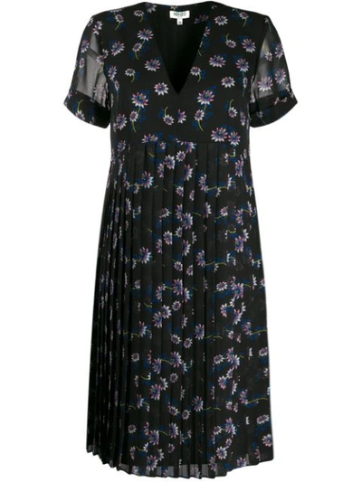 Kenzo Passion Flower Pleated Dress In Black