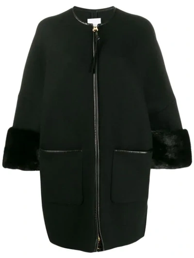 Agnona Zipped Cropped Sleeve Overcoat In 黑色