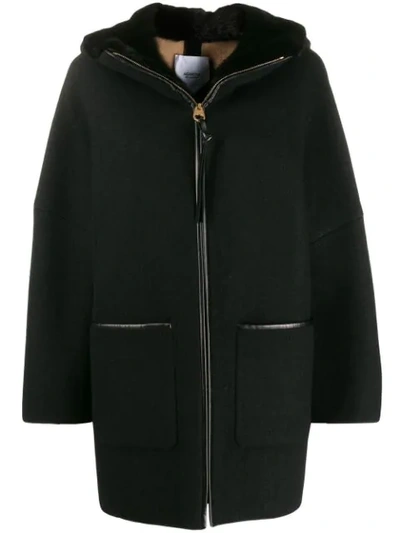 Agnona Shearling Zip Overcoat In Black
