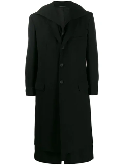 Yohji Yamamoto Layered Single Breasted Coat In Black