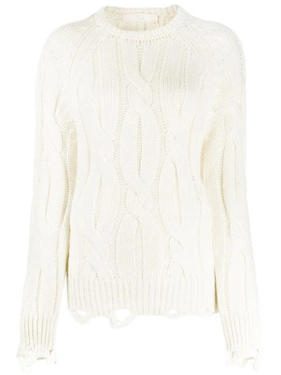 Tela Distressed Cable-knit Jumper In White