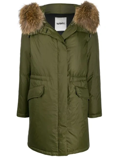 Yves Salomon Faux Fur Trim Parka Coat In Green