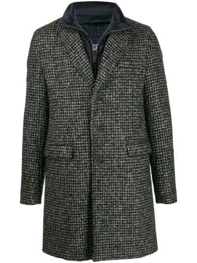 Herno Single Breasted Check Coat In Blue